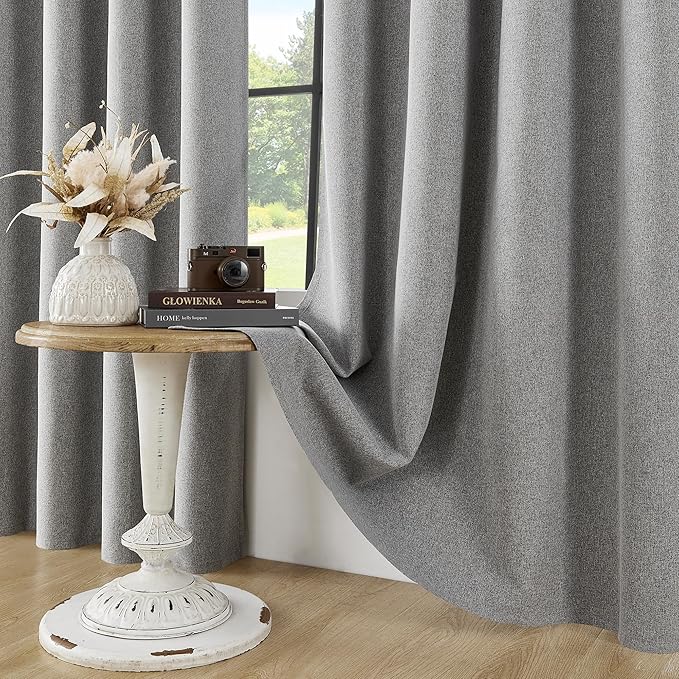 ChrisDowa 100% Blackout Grey Solid Curtains 54 Inches Long 2 Panels for Bedroom Living Room,Farmhouse Room Darkening Thermal Insulated Soundproof Grommet Top Window Treatment Drapes,52x54