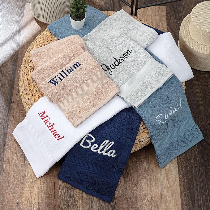 Personalized Towels - Customized Turkish Cotton Towel Set, Monogrammed Towels with Initials, Name & Embroidery, Idea (Beige, Bath Sheet (Oversized 40"x80"))