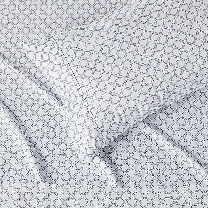 Amazon Basics Lightweight Super Soft Easy Care Wrinkle Free Microfiber 3 Piece Bed Sheet Set with 14-Inch Deep Pockets, Twin, Aqua Squre Grid, Grid, Kids, Men & Women Bedding