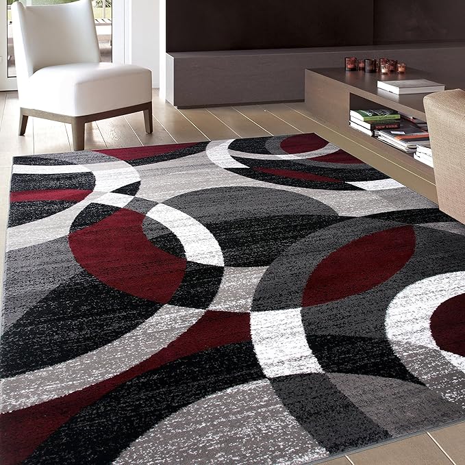 Rugshop Red Modern Geometric Indoor Medium Area Rug, Overlapping Circle Pattern, Fade Resistant, Non-Shedding, for Living Room, Bedroom and Home Office, 6'6" x 9'
