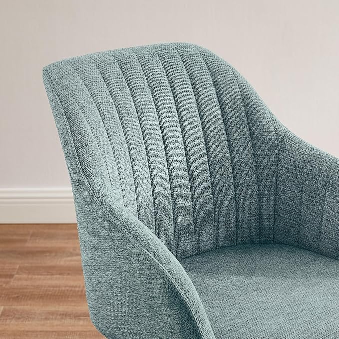Zouron Mid Century Modern Accent Chair with Wooden Legs, Swivel Desk Chair No Wheels, Upholstered Side Armchair Vanity Chair for Small Space Home Office Living Room Bedroom, Light Blue