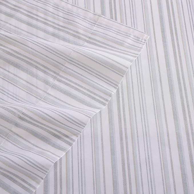 Tommy Bahama - Queen Sheets, Cotton Percale Bedding Set, Crisp & Cool, Stylish Bedding Set (Kahanu Stripe Grey, Queen)