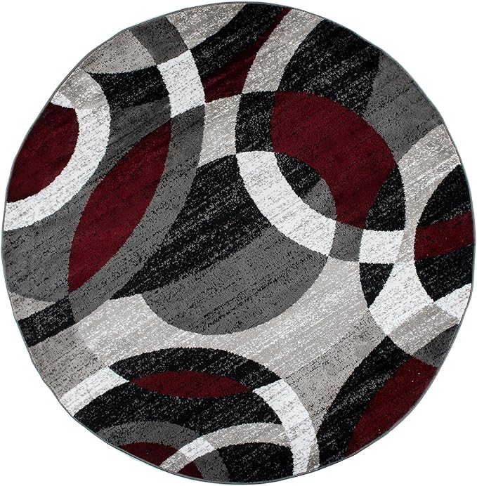 Rugshop Contemporary Abstract Circles Perfect for high Traffic Areas of Your Living Room,Bedroom,Dining Nook,Kitchen Round Rug 6' 6" (6' 6" Diameter) Red