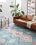 Loloi Skye Collection SKY-03 Turquoise/Terracotta 7' x 9' Oval Area Rug