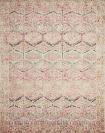 Loloi Layla Collection LAY-17 Pink/Lagoon 3'-6" x 5'-6" .13" Thick Accent Rug, Soft, Durable, Vintage Inspired, Distressed, Low Pile, Non-Shedding, Easy Clean, Printed, Living Room Rug