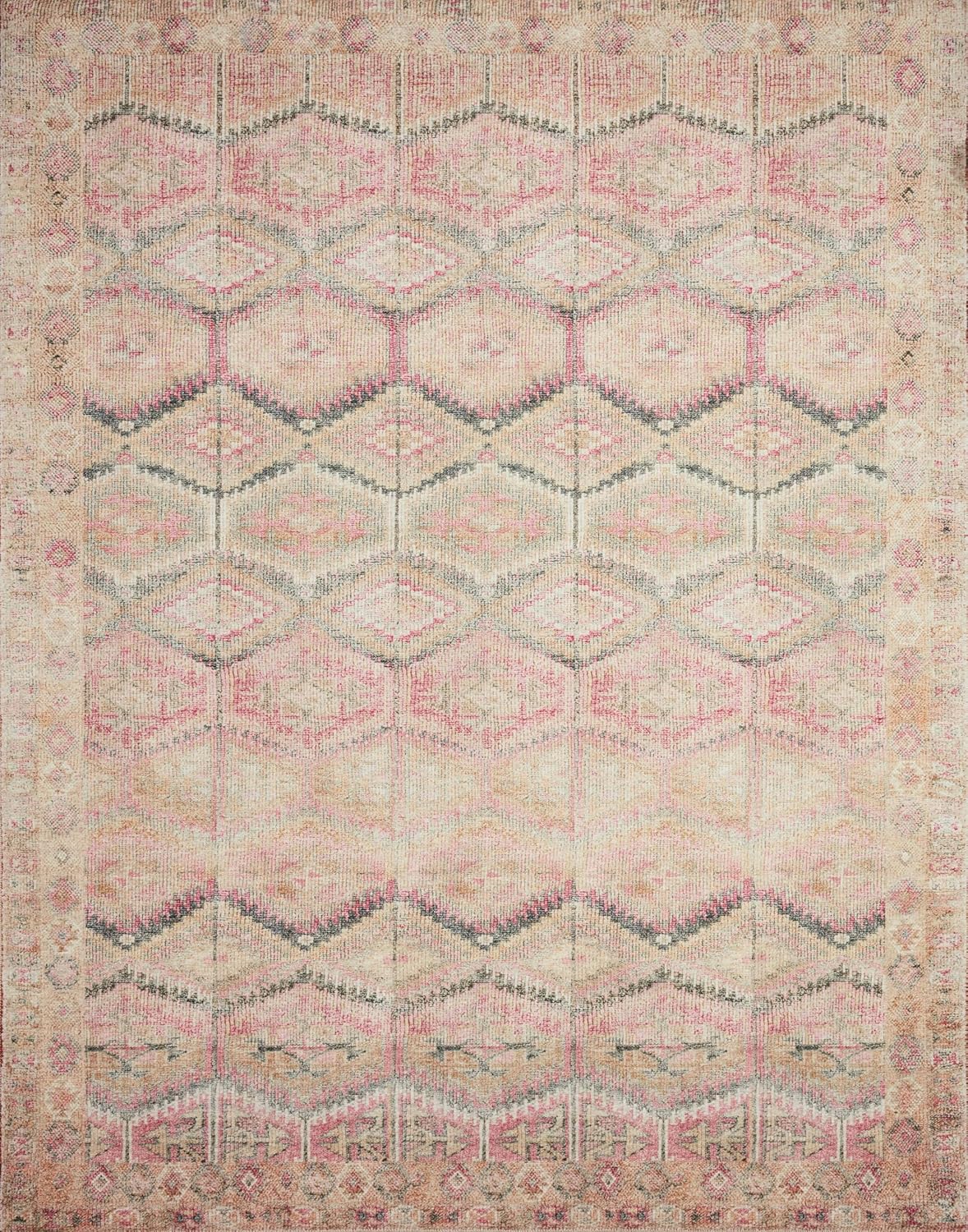 Loloi Layla Collection LAY-17 Pink/Lagoon 2'-6" x 12'-0" .13" Thick Runner Rug, Soft, Durable, Vintage Inspired, Distressed, Low Pile, Non-Shedding, Easy Clean, Printed, Living Room Rug