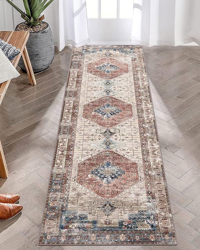vivorug Runner Rug 2'x8' Vintage Washable Non-Slip Runners for Hallways Kitchen Entryway Laundry Room Carpet Hallway Runner Brown