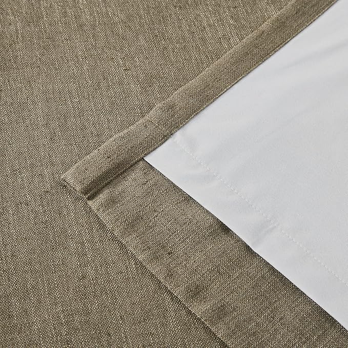 Vision Home Brown Linen Full Blackout Curtains for Bedroom Living Room Darkening Soundproof Window Curtains 102 inch Thermal Insulated Rod Pocket Back Tab Linen Drapes 2 Panels 56" Wx102 L