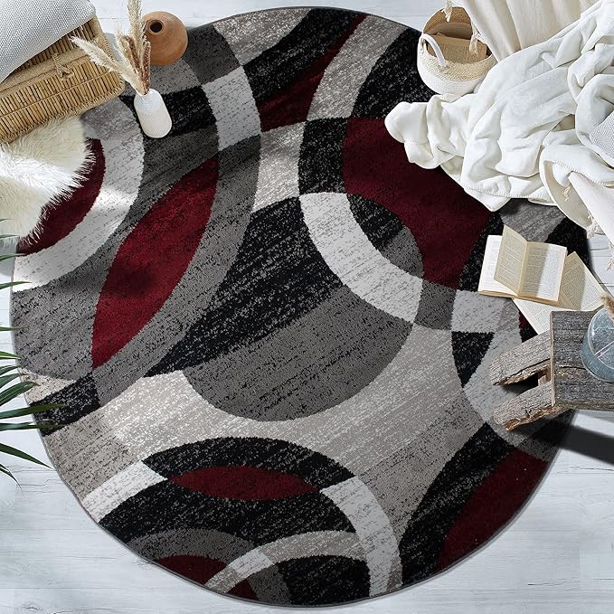 Rugshop Contemporary Abstract Circles Perfect for high Traffic Areas of Your Living Room,Bedroom,Dining Nook,Kitchen Round Rug 6' 6" (6' 6" Diameter) Red