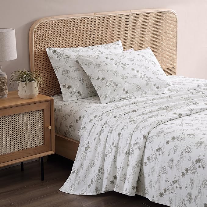 Tommy Bahama - Queen Sheets, Cotton Percale Bedding Set, Crisp & Cool, Stylish Bedding Set (Vintage Map Brown, Queen)
