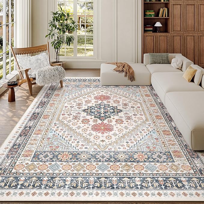 zesthome 6x9 Area Rug, Super Soft Washable Rugs for Living Room, Non-Slip Stain Resistant Vintage Rugs, Ultra-Thin Large Area Rugs (Multi,6'x9')