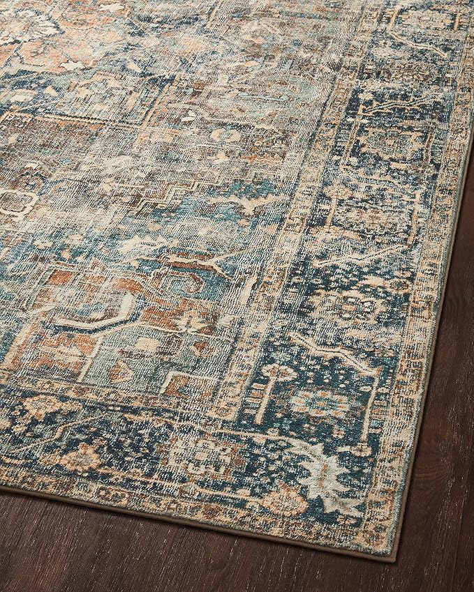 Loloi Margot Collection MAT-02 Terracotta/Lagoon 7'-6" x 9'-6" Area Rug feat. CloudPile, No-Shed Easy Clean Large Patterned Area Rug for Living Room, Bedroom, Dining Area