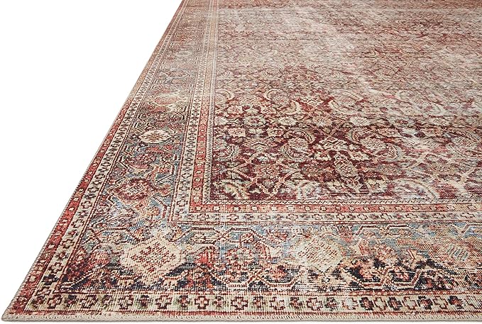 Loloi Layla Collection LAY-11 Cinnamon/Sage 9'-0" x 12'-0" .13" Thick Area Rug, Soft, Durable, Vintage Inspired, Distressed, Low Pile, Non-Shedding, Easy Clean, Printed, Living Room Rug