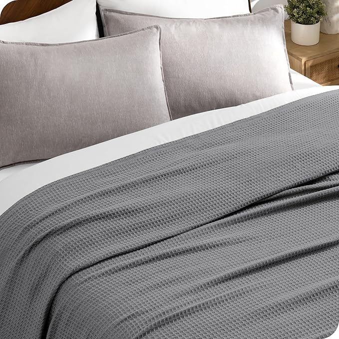 Bare Home Grey Waffle Blanket, 108Wx90L, 100% Cotton, Soft & Breathable Throw for All Seasons, Lightweight Blanket, Perfect for Layering Bed, Sofa & Couch (King/Cal King, Grey)