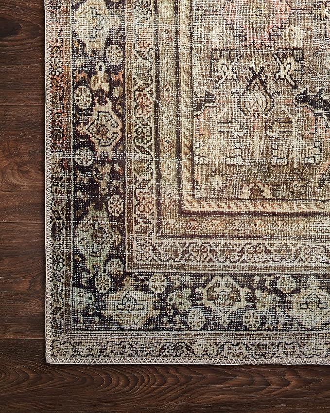 Loloi Layla Collection LAY-03 Olive/Charcoal 2'-6" x 7'-6" .13" Thick Runner Rug, Soft, Durable, Vintage Inspired, Distressed, Low Pile, Non-Shedding, Easy Clean, Printed, Living Room Rug