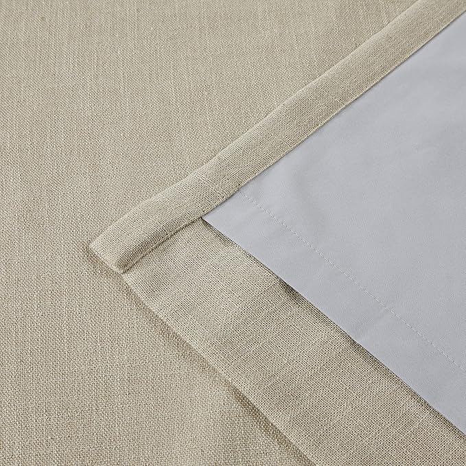 Vision Home Sand Linen Full Blackout Curtains 95 inch Long for Bedroom Living Room Darkening Light Blocking Window Panels Thermal Insulated Rod Pocket Back Tab Neutral Drapes 56" Wx95 Lx2