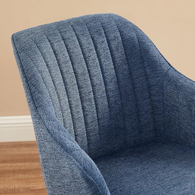 Zouron Mid Century Modern Accent Chair with Wooden Legs, Upholstered Swivel Chair No Wheels, Side Accent Armchair Vanity Chair for Small Space Home Office Living Room Bedroom, Blue