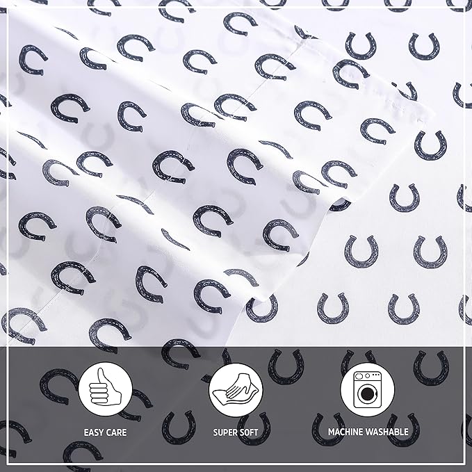 Wrangler - Twin Bed Sheets, Ultra-Soft & Lightweight Bedding with Matching Pillowcase, Lightweight Bed Set for All Season Comfort, Oeko-Tex Certified (Horseshoe Dots Navy)