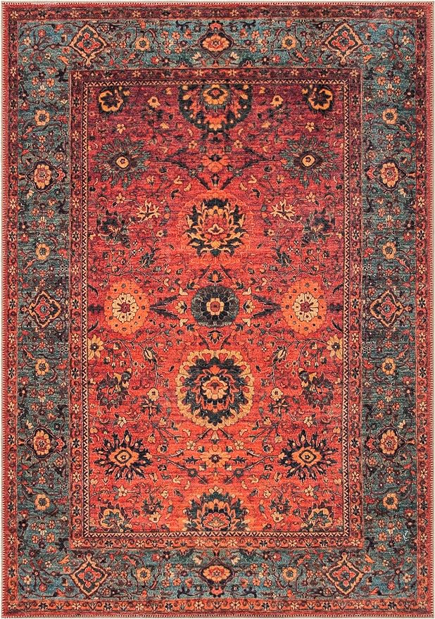 Keen Home Design 9x12 Rug - Machine Washable Area Rug with Non-Slip Backing, Ideal for Living Room, Dining Room, Bedroom - Vintage, Easy Clean, Durable, Low Pile Rug - (9' x 12')