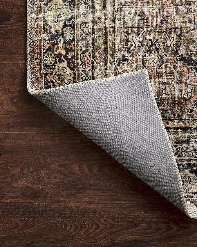 Loloi Layla Collection LAY-03 Olive/Charcoal 5'-0" x 7'-6" .13" Thick Area Rug, Soft, Durable, Vintage Inspired, Distressed, Low Pile, Non-Shedding, Easy Clean, Printed, Living Room Rug