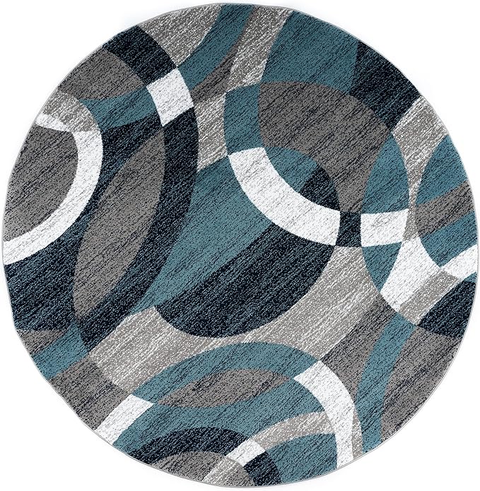 Rugshop Contemporary Abstract Circles Perfect for high Traffic Areas of Your Living Room,Bedroom,Home Office,Kitchen Round Rug 6' 6" Blue (6' 6" Diameter)