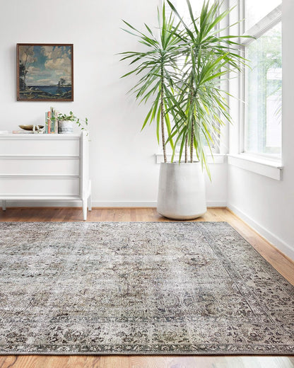 Loloi Layla Collection LAY-06 Taupe/Stone 5'-0" x 7'-6" .13" Thick Area Rug, Soft, Durable, Vintage Inspired, Distressed, Low Pile, Non-Shedding, Easy Clean, Printed, Living Room Rug