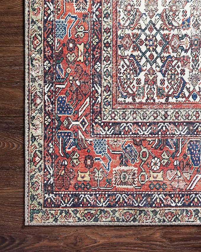 Loloi Layla Collection LAY-12 Ivory/Brick 2'-6" x 12'-0" .13" Thick Runner Rug, Soft, Durable, Vintage Inspired, Distressed, Low Pile, Non-Shedding, Easy Clean, Printed, Living Room Rug