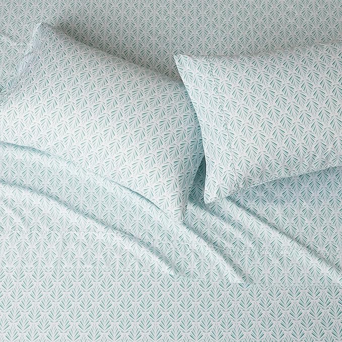 Amazon Basics Lightweight Super Soft Easy Care Microfiber 4 Piece Comfortable Bed Sheet Set With 14" Deep Pockets, Full, Aqua Fern, Printed