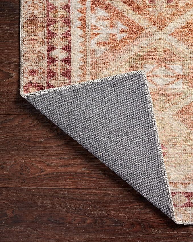 Loloi Layla Collection LAY-16 Natural/Spice 7'-6" x 9'-6" .13" Thick Area Rug, Soft, Durable, Vintage Inspired, Distressed, Low Pile, Non-Shedding, Easy Clean, Printed, Living Room Rug