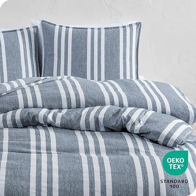 Bare Home Bedding Duvet Cover Full Size - Premium 1800 Super Soft Collection - Lightweight, Cooling Duvet Cover - Soft Breathable (Full, Stripe - Heathered Midnight Blue)