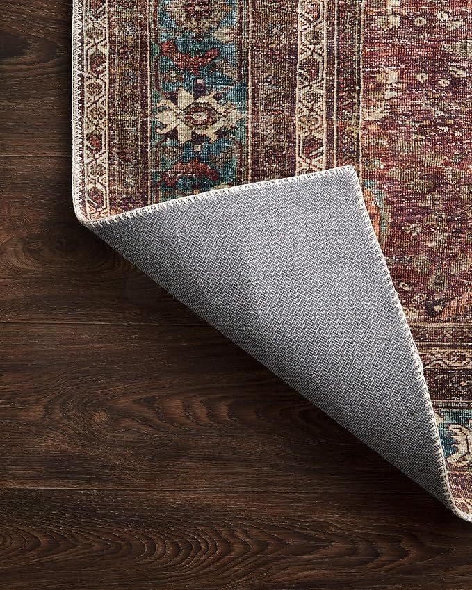 Loloi Layla Collection LAY-01 Brick/Blue 2'-6" x 12'-0" .13" Thick Runner Rug, Soft, Durable, Vintage Inspired, Distressed, Low Pile, Non-Shedding, Easy Clean, Printed, Living Room Rug