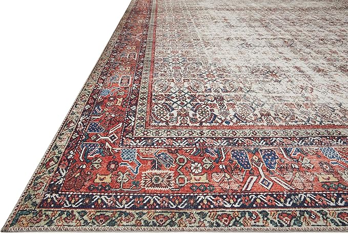 Loloi Layla Collection LAY-12 Ivory/Brick 2'-6" x 9'-6" .13" Thick Runner Rug, Soft, Durable, Vintage Inspired, Distressed, Low Pile, Non-Shedding, Easy Clean, Printed, Living Room Rug
