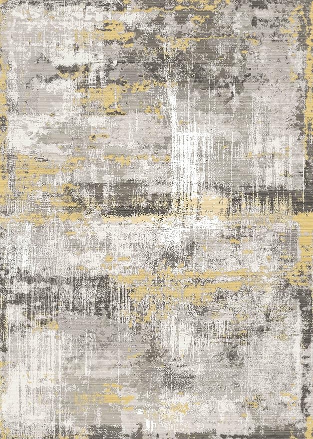 4x6 Rug, Small Area Rug for Living Room, Bedroom, Kitchen, Machine Washable Non-Slip Throw Rug, Modern Abstract Carpet for Entryway Nursery Coffee Table - Durable (Yellow)