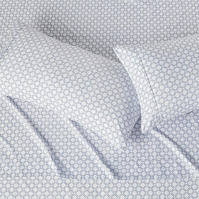 Amazon Basics Lightweight Microfiber 4-Piece Bed Sheet Set, Aqua, Printed, King