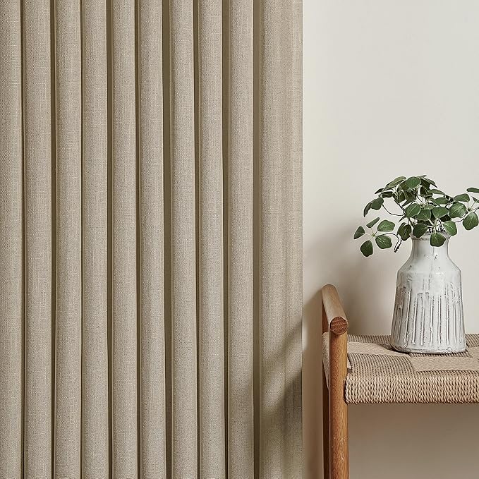 Textured Linen Burlap Curtains 84 Inches Long 2 Panels Neutral Country Tan Greige Flax Ceiling Floor Pinch Pleated Curtains Hooks Track Light Filtering Privacy Drape for Living Room Ofiice Grey Beige