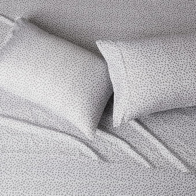 Amazon Basics Lightweight Super Soft Easy Care Microfiber 4 Piece Bed Sheet Set With 14-inch Deep Pockets - Queen, Gray Cheetah,Printed