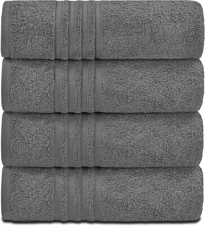 White Classic Wealuxe Grey Bath Towels Set of 4, Cotton Body Towel for Hotel, Gym, Spa, Soft Extra Absorbent Quick Dry Towels for Bathroom 27x54 Inch