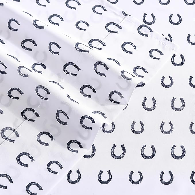 Wrangler - Queen Bed Sheets, Ultra-Soft & Lightweight Bedding with Matching Pillowcases, Lightweight Bed Set for All Season Comfort, Oeko-Tex Certified (Horseshoe Dots Navy)