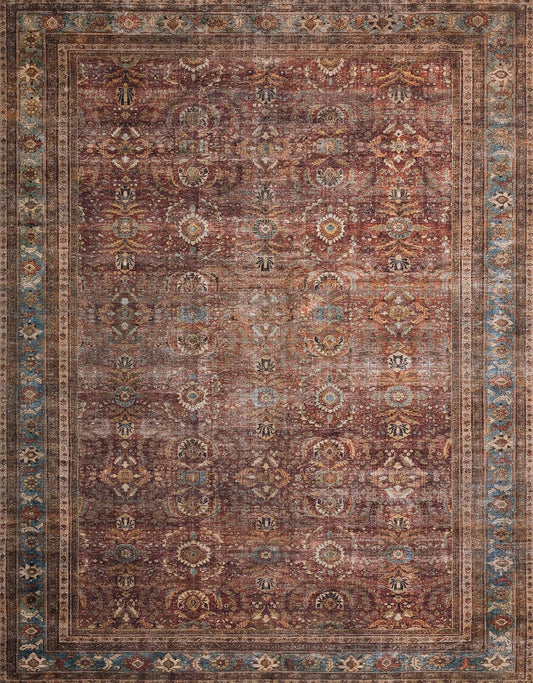 Loloi Layla Collection LAY-01 Brick/Blue 2'-6" x 7'-6" .13" Thick Runner Rug, Soft, Durable, Vintage Inspired, Distressed, Low Pile, Non-Shedding, Easy Clean, Printed, Living Room Rug