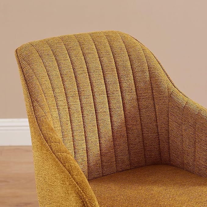 Zouron Mid Century Modern Accent Chair with Wooden Legs, Upholstered Swivel Chair No Wheels, Side Accent Armchair Vanity Chair for Small Space Home Office Living Room Bedroom, Yellow