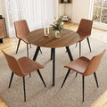 34.6'' Round Dining Table and Chairs for 4 Space Saving for Apartment Kitchen Dining Room (Walnut Table+4 Brown Chairs)