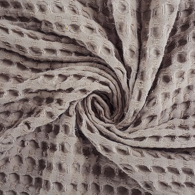 HILLFAIR 100% Cotton Blanket- 120"x120" XXL Oversized King Bed Blankets- Family Size 10 ft x 10 ft Big- Waffle Blankets- All Season Soft Breathable- Extra Large King Cotton Blanket for Bed- Khaki