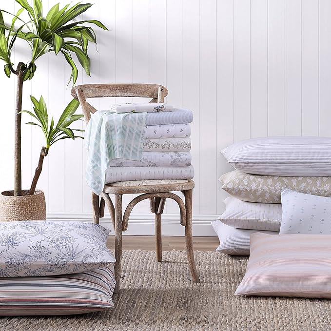 Tommy Bahama - Queen Sheets, Cotton Percale Bedding Set, Crisp & Cool, Stylish Bedding Set (Kaw Palms Blue, Queen)