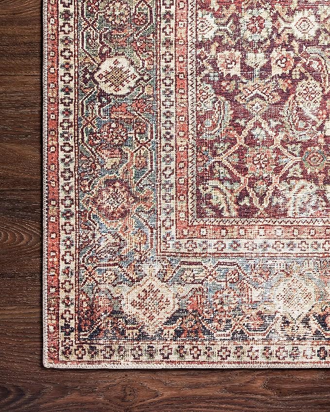 Loloi Layla Collection LAY-11 Cinnamon/Sage 2'-6" x 9'-6" .13" Thick Runner Rug, Soft, Durable, Vintage Inspired, Distressed, Low Pile, Non-Shedding, Easy Clean, Printed, Living Room Rug