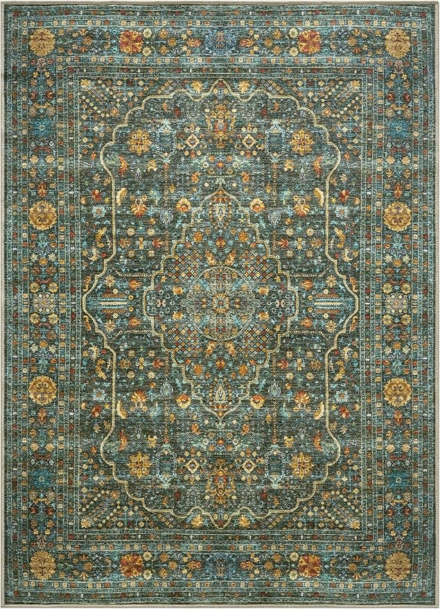 Keen Home Design 10x14 Rug - Machine Washable Area Rug with Non-Slip Backing, Ideal for Living Room, Dining Room, Bedroom - Vintage, Easy Clean, Durable, Low Pile Rug - (9'7" x 14')