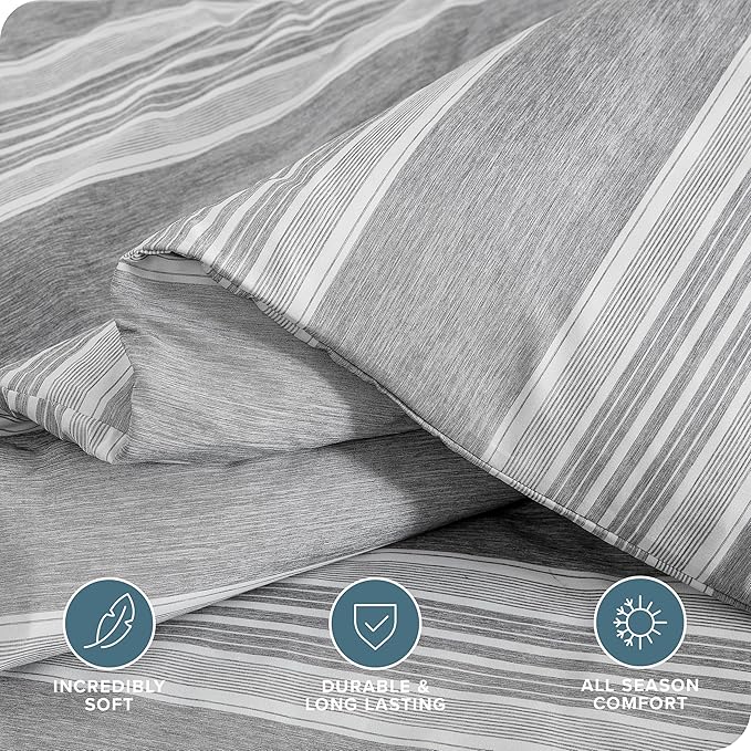 Bare Home Duvet Cover - Extra Long Size Bedding Set - Premium 1800 Super Soft Collection - Lightweight, Cooling - Soft Breathable Duvet Cover (Twin/Twin XL, Stripe - Heathered Charcoal)