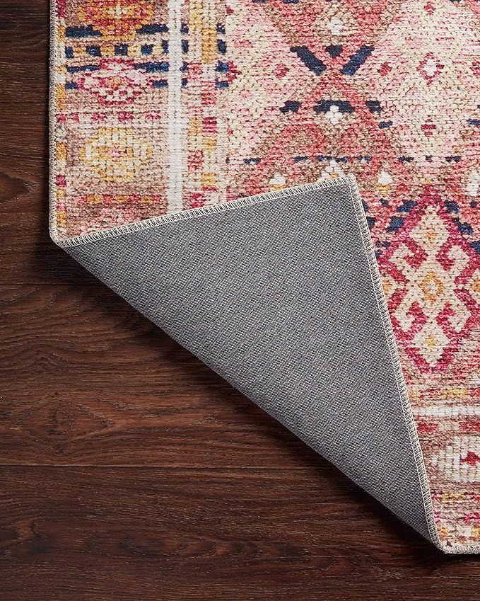 Loloi Layla Collection LAY-15 Magenta/Multi 9'-0" x 12'-0" .13" Thick Area Rug, Soft, Durable, Vintage Inspired, Distressed, Low Pile, Non-Shedding, Easy Clean, Printed, Living Room Rug