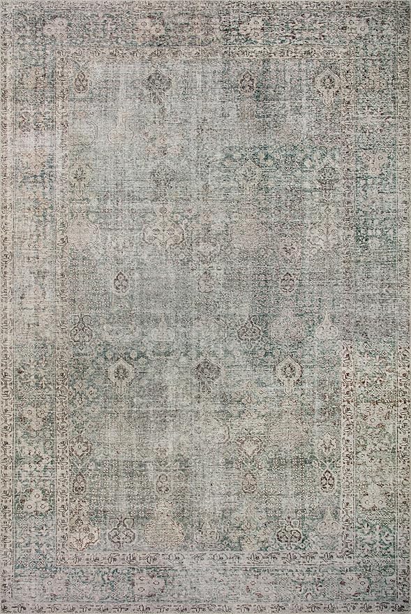 Loloi Chris Loves Julia Jules Collection JUL-08 Emerald/Antique Ivory 5'-0'' x 7'-6'', .13" Pile Height, Area Rug