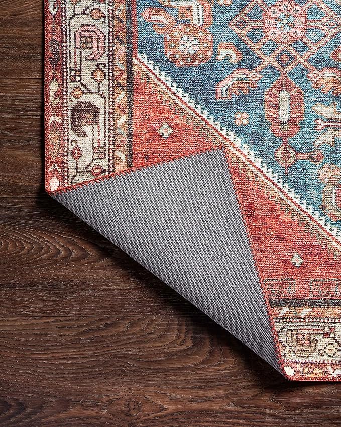 Loloi Layla Collection LAY-10 Marine/Clay 2'-6" x 9'-6" .13" Thick Runner Rug, Soft, Durable, Vintage Inspired, Distressed, Low Pile, Non-Shedding, Easy Clean, Printed, Living Room Rug
