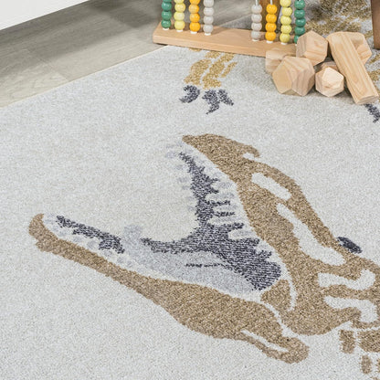 JONATHAN Y Machine-Washable Cream/Multi Runner Rug, 2x8, Kingdarr T-Rex Modern, Casual, Kids & Novelty for Living Room, Dining Room, Bedroom, Kitchen Easy-Cleaning, Non-Shedding (KDW103A-28)